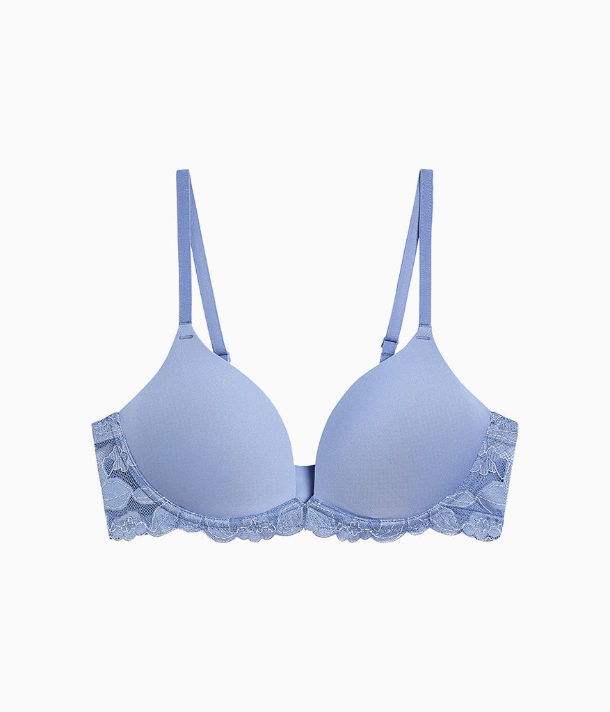 Feeling Famous Wire Free Push Up Bra - Country Blue/Bright White
