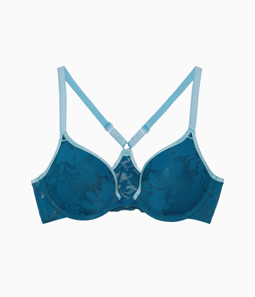 Shadow Scene Front Close Push Up Bra - Blue Coral