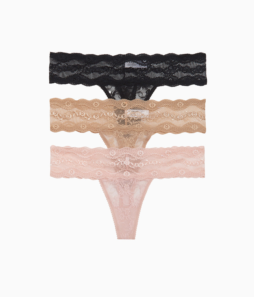 Lace Kiss Thong Panty Pack - Rose Smoke/Au Natural/Night