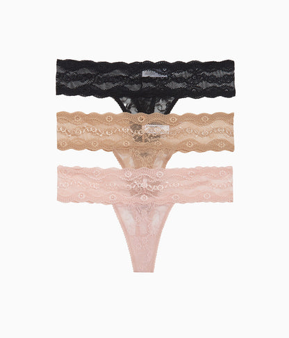 Lace Kiss Thong Panty Pack - Rose Smoke/Au Natural/Night
